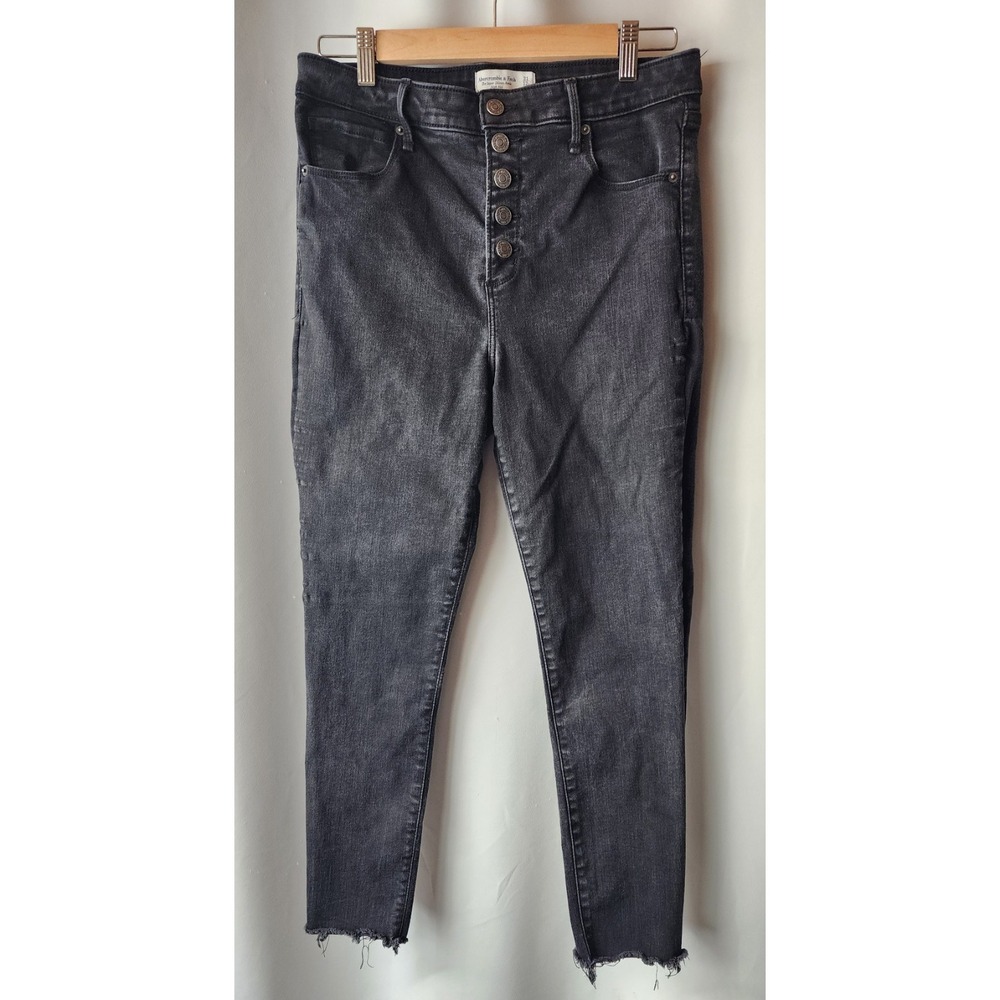 AEROPOSTALE BLACK BUTTON FLY JEANS FADED DISTRESSED FRAYED SKINNY ANKLE 31X12R